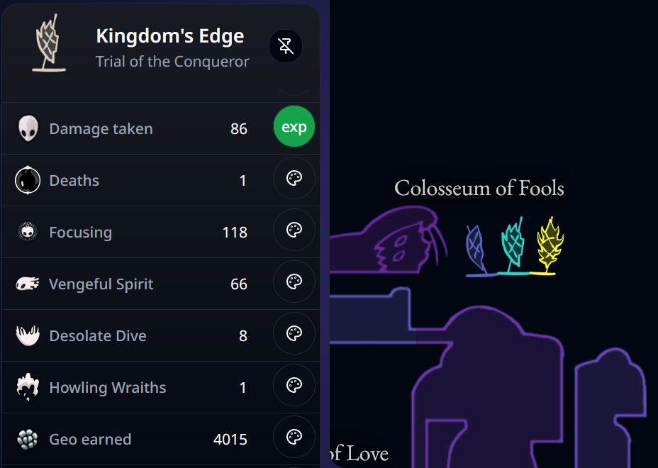 A map showing the trials in the pantheons as separate signs on the game map