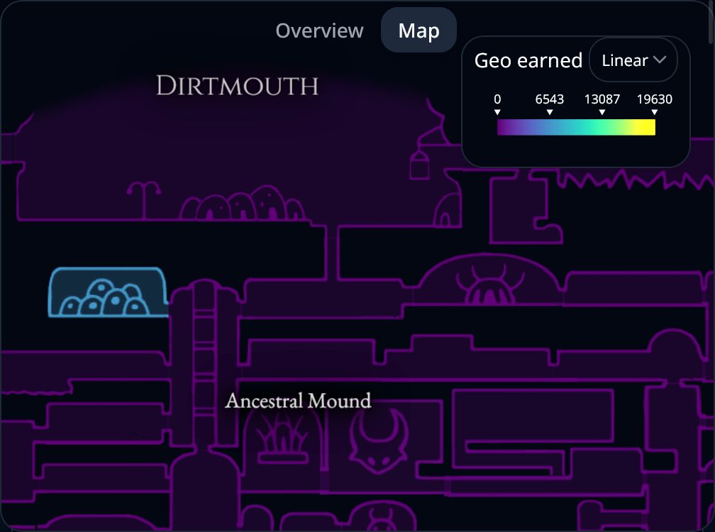 A map showing rooms colored by the geo earned by area