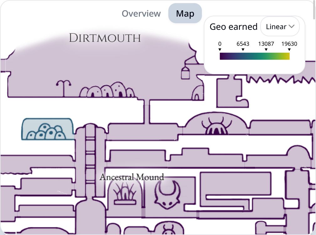 A map showing rooms colored by the geo earned by area