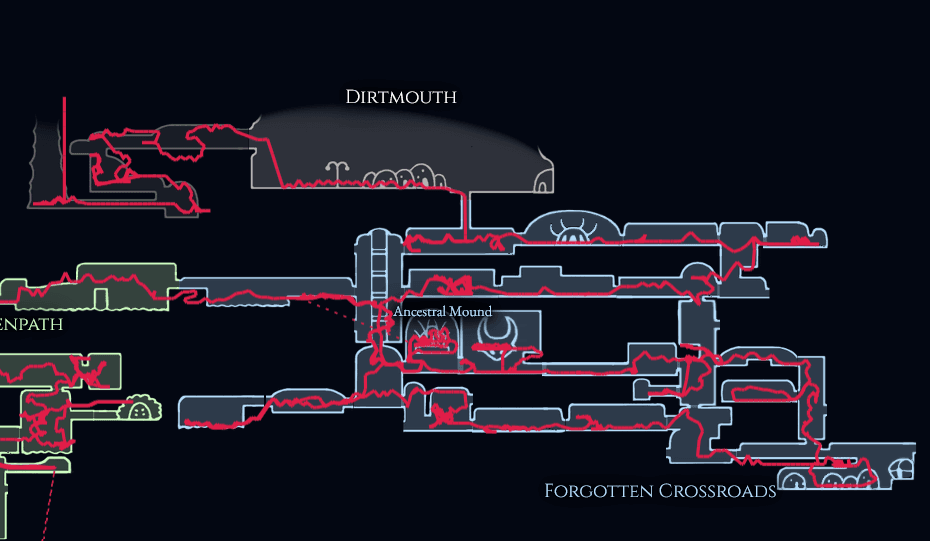 Traces on game map showing all player movement within a gameplay in the Forgotten Crossroads area